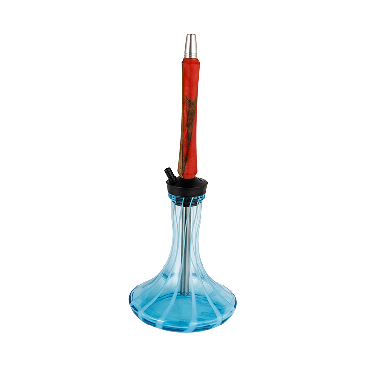 Narghilè pom in vetro con motivi blu + tubo in metallo rosso in acciaio inossidabile a foro singolo 56 cm